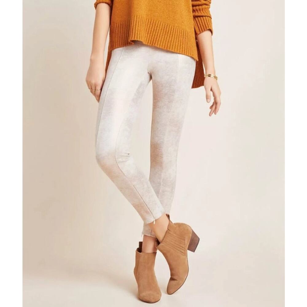 Anthropologie Sueded Pants Womens Size 29 Gold‎ Metallic Ponte Skinny Ankle Zip